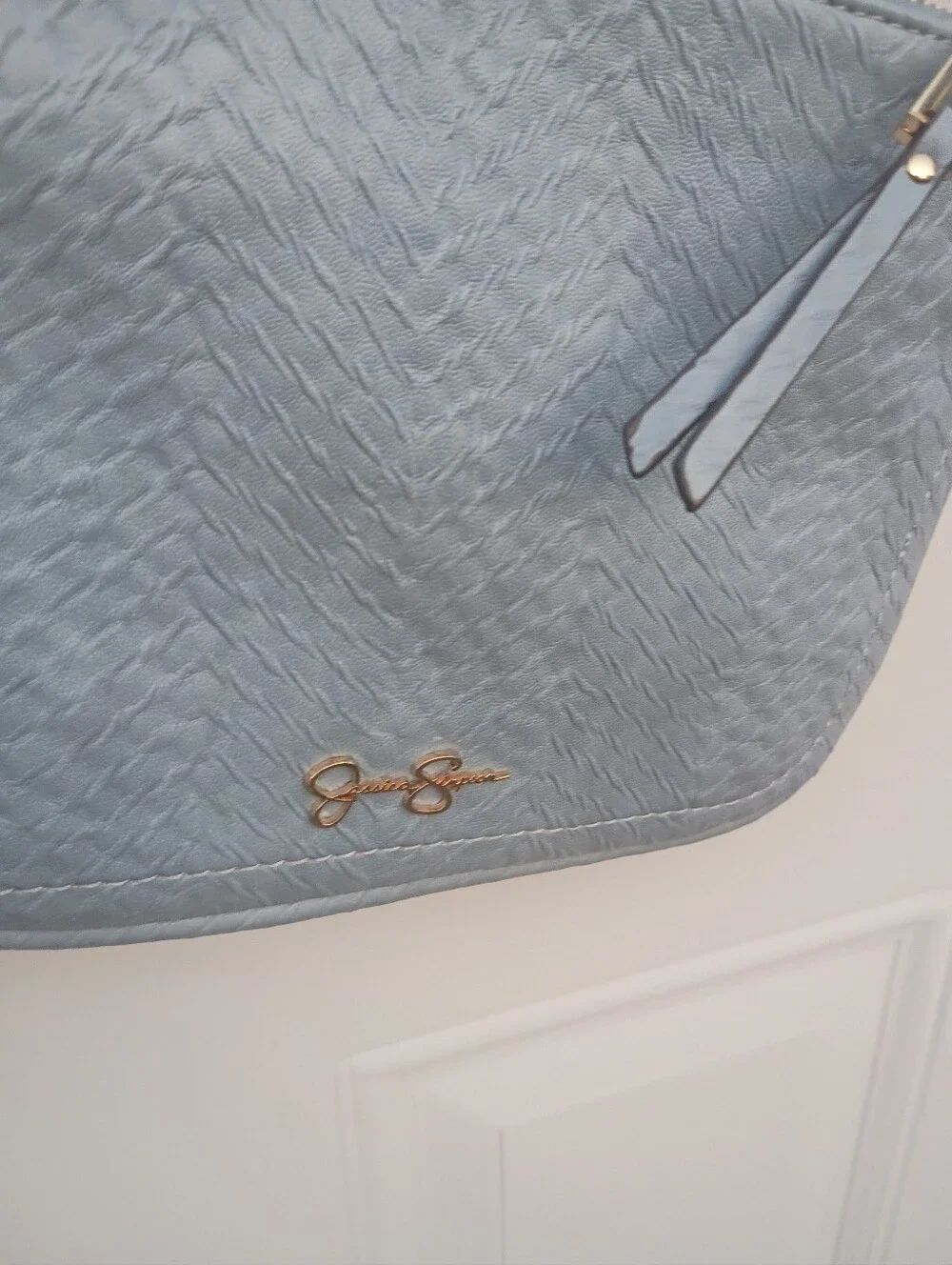 Jessica Simpson Baby Blue Textured Crossbody Bag with Gold Accents